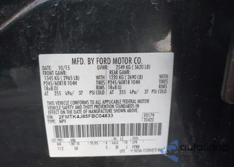 2015 Ford Edge Sel z USA, uszkodzony, nr VIN 2FMTK4J85FBC04833